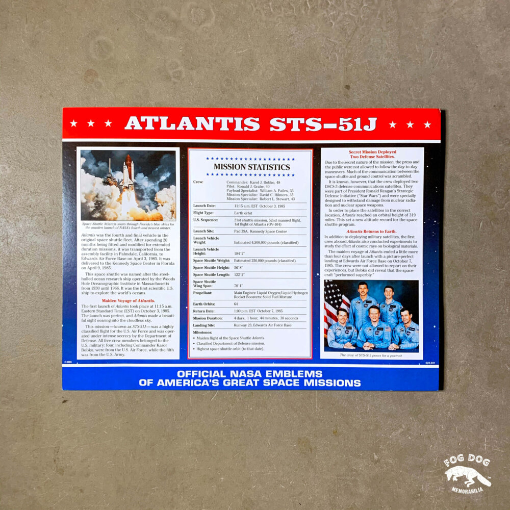 Oficiální textilní nášivka NASA - ATLANTIS STS-51J