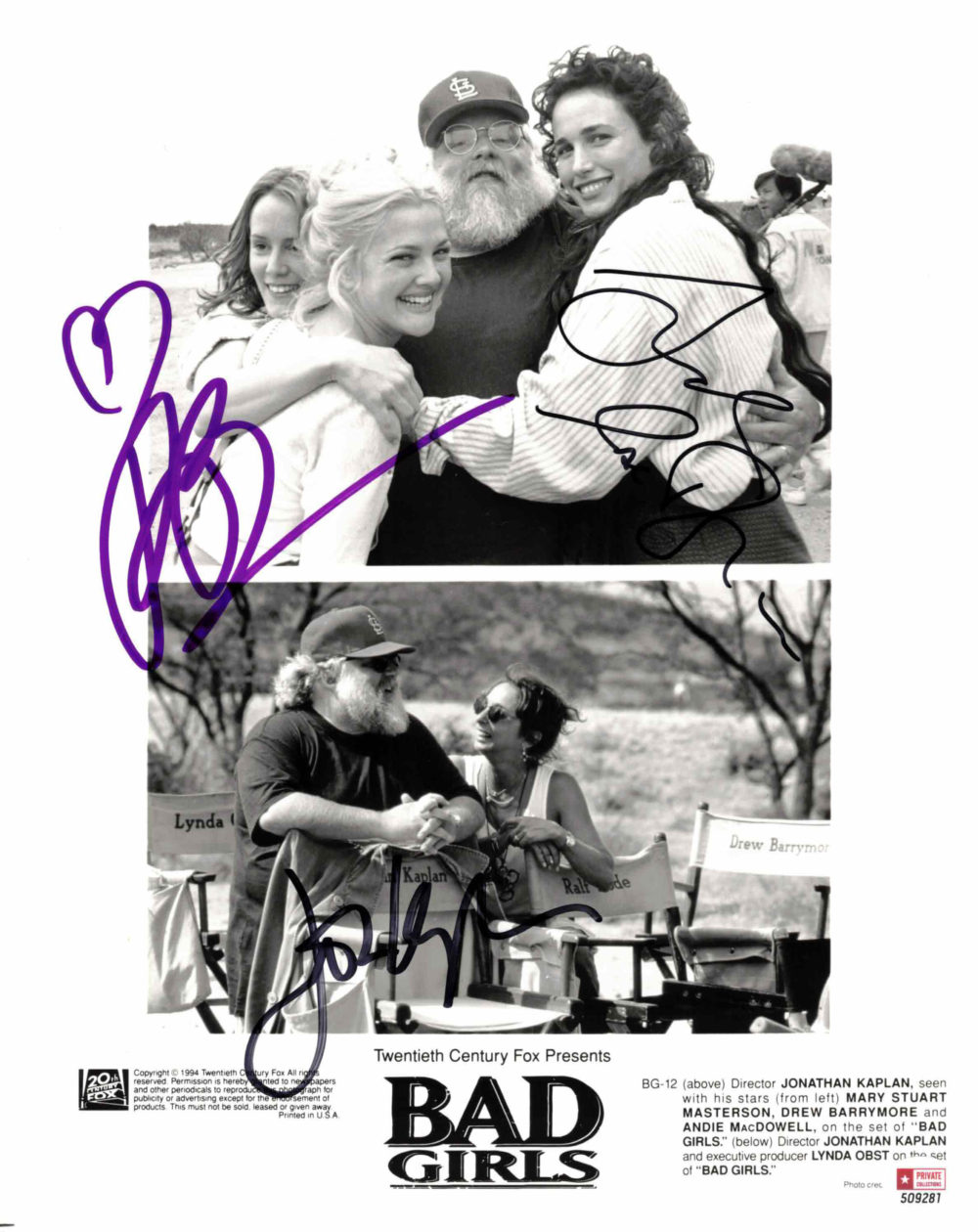 Drew Barrymore, Andie MacDowell & Jonathan Kaplan - autogram