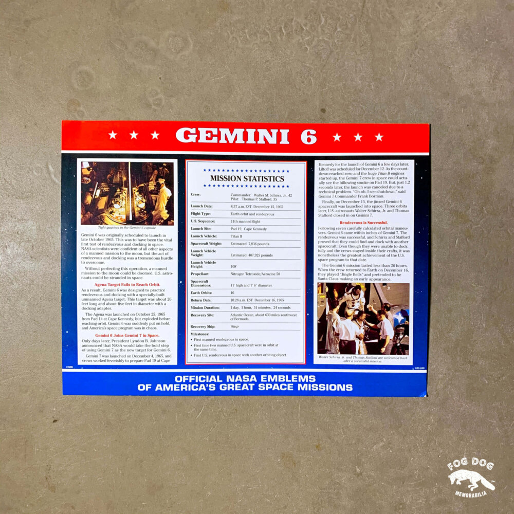 Oficiální textilní nášivka NASA - GEMINI 6