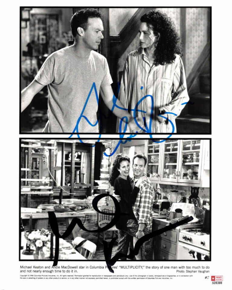 Andie MacDowell & Michael Keaton - autogram