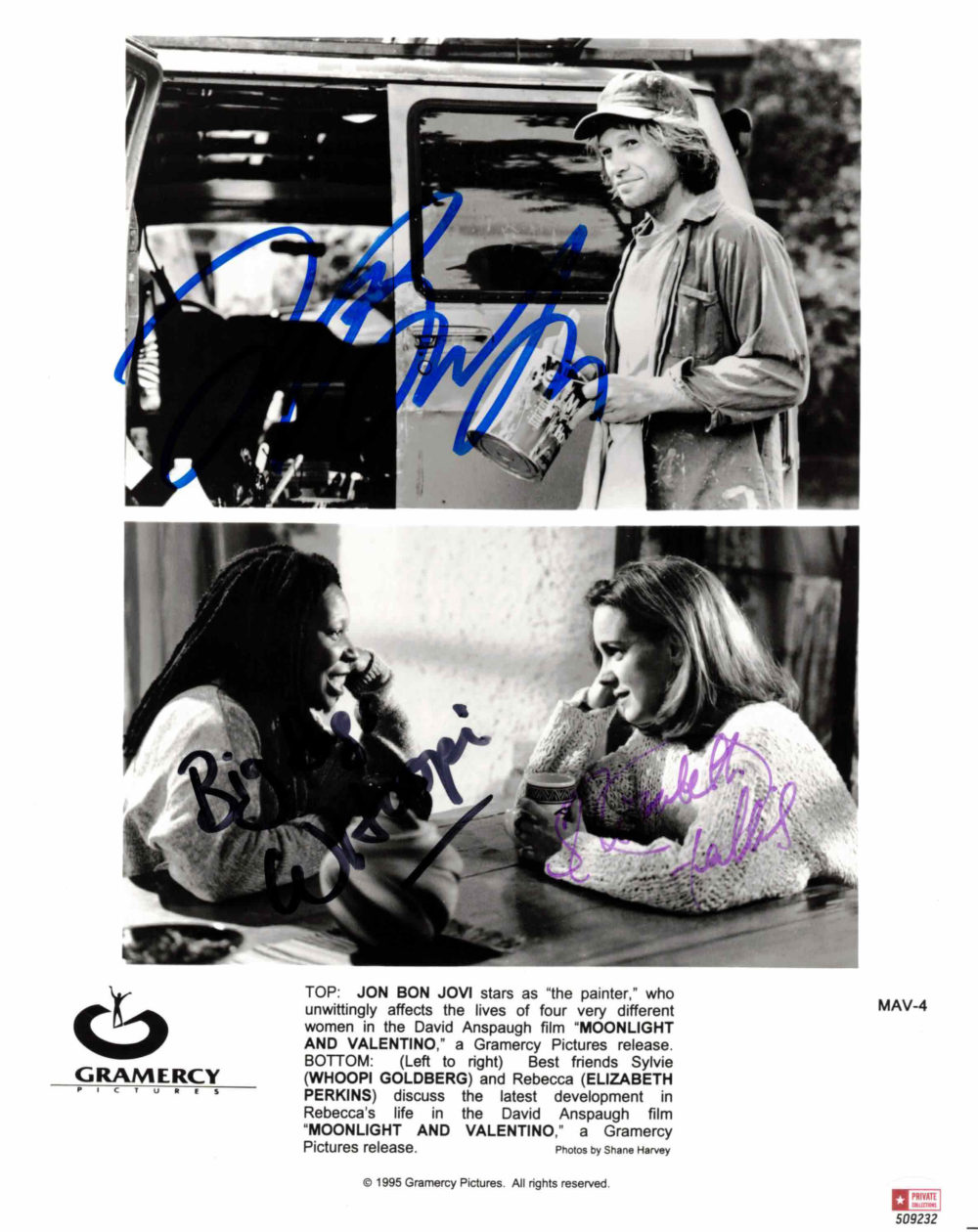 Jon Bon Jovi, Whoopi Goldberg & Elizabeth Perkins - autogram