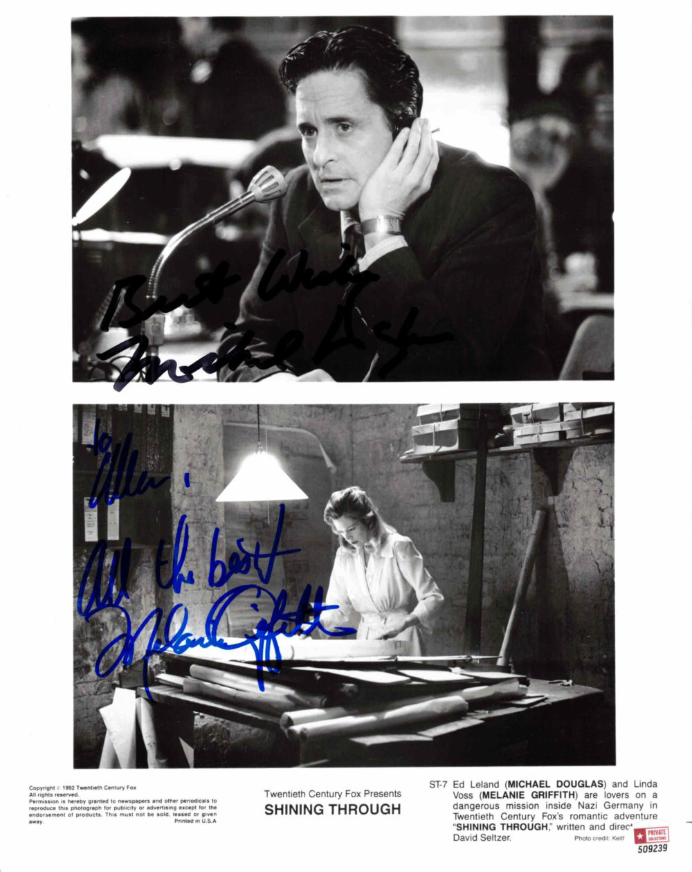 Michael Douglas & Melanie Griffith - autogram