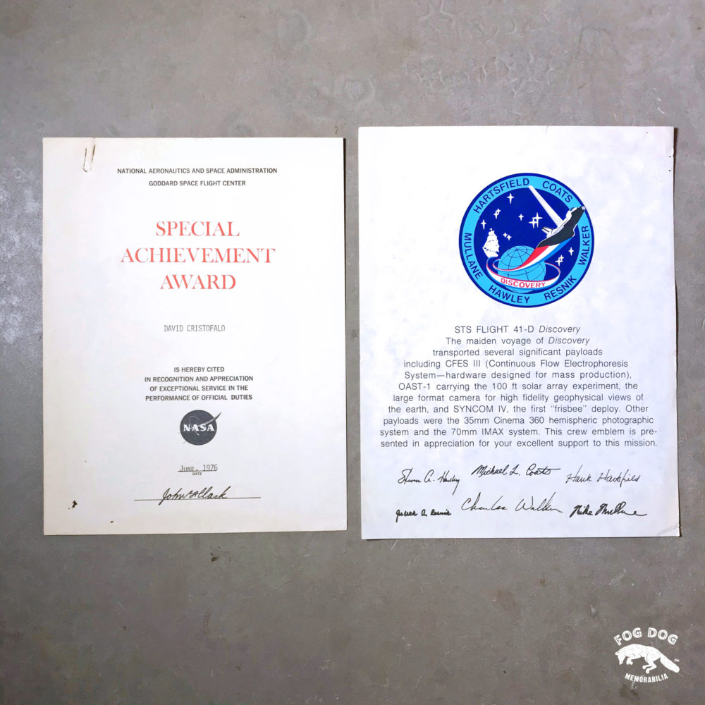 Certifikát a děkovný dopis NASA