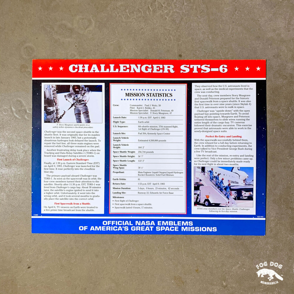 Oficiální textilní nášivka NASA - CHALLENGER STS-6