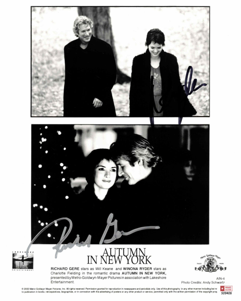 Richard Gere & Winona Ryder - autogram