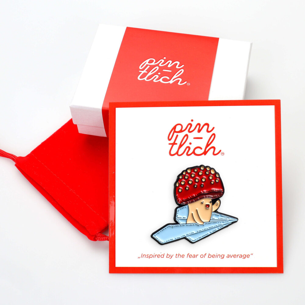 Mushroom on a Paper Plane – Smaltovaný odznak (#067) - Image 3
