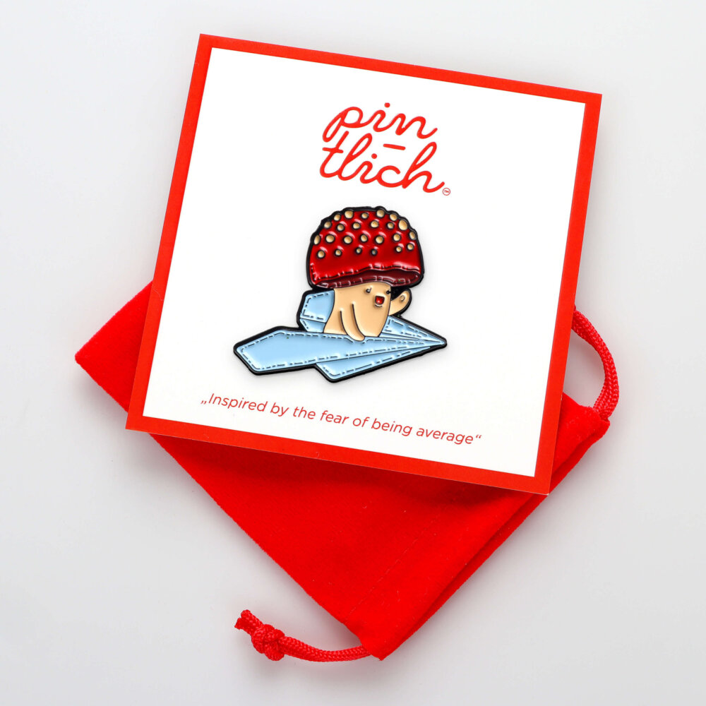 Mushroom on a Paper Plane – Smaltovaný odznak (#067) - Image 4