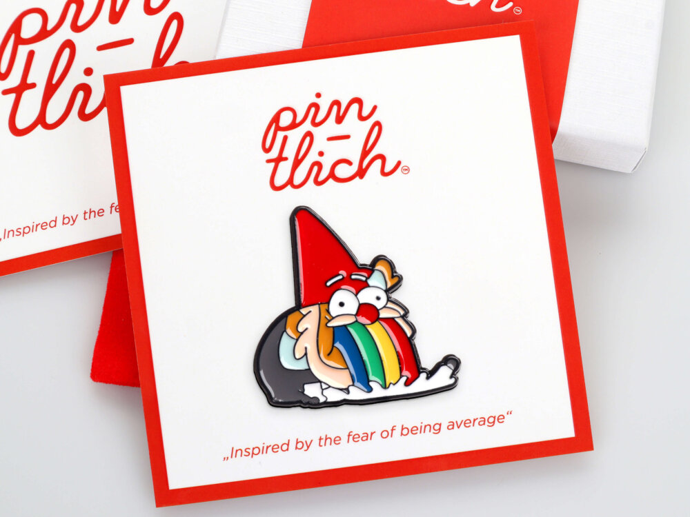 Rainbow Puking Gnome – Smaltovaný odznak (#510)