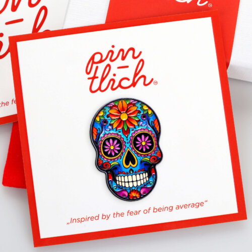 Colorful Blue Sugar Skull – Smaltovaný odznak (#920)