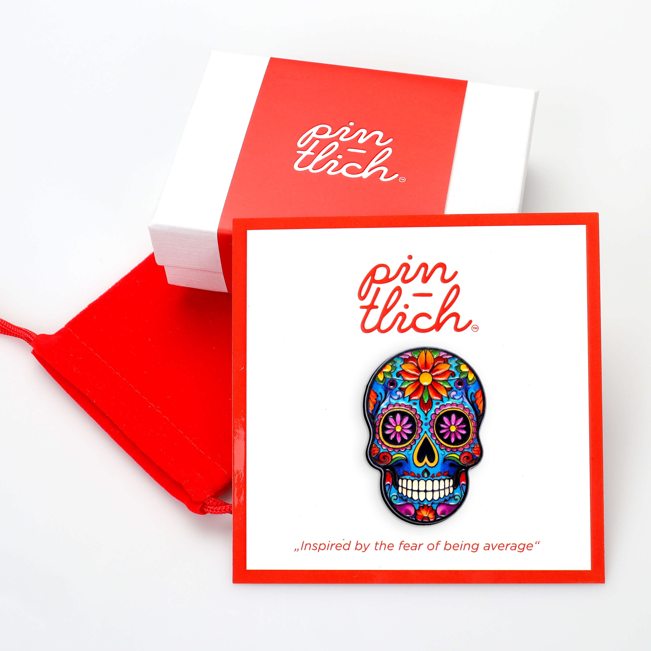 Colorful Blue Sugar Skull – Smaltovaný odznak (#920) - Obrázek 3