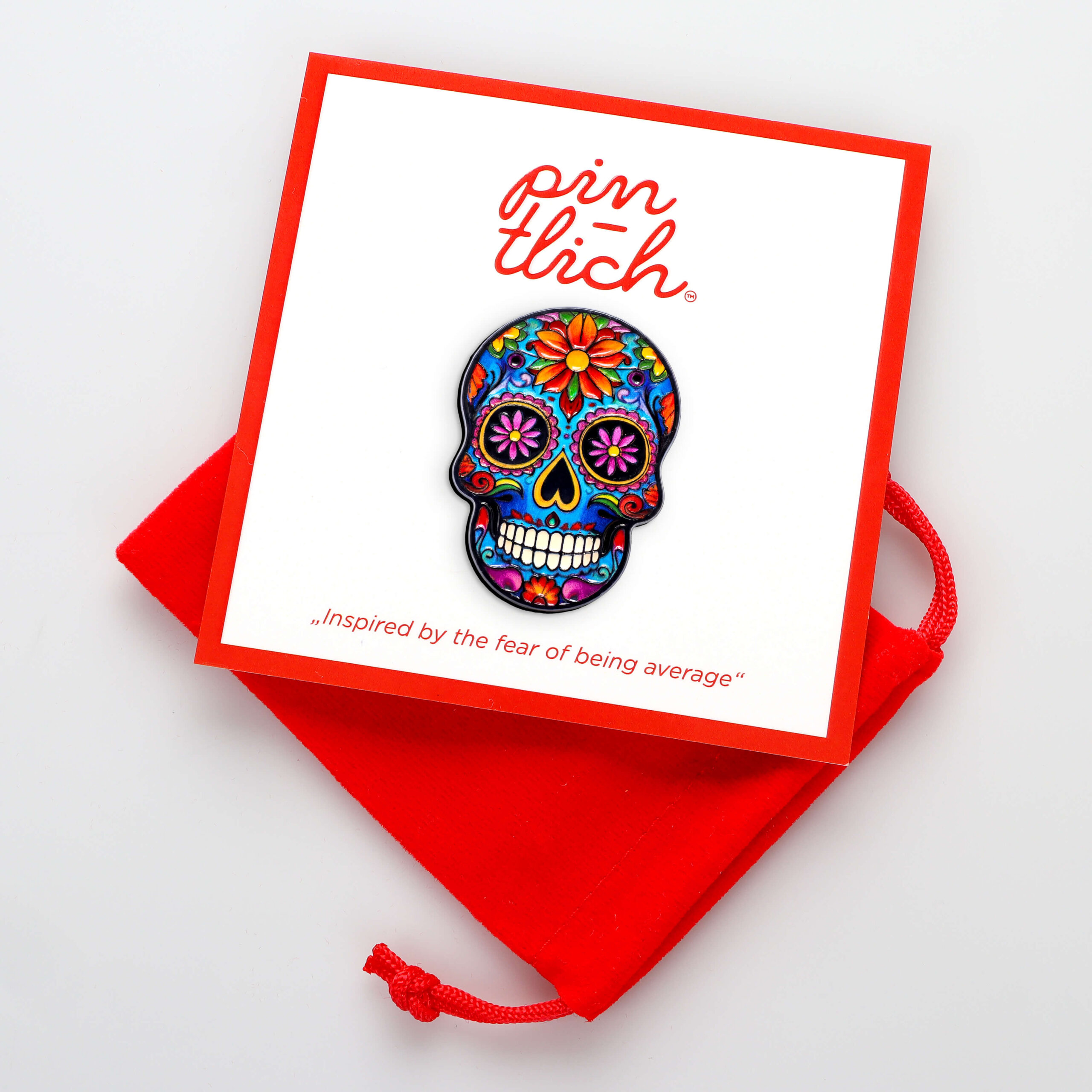 Colorful Blue Sugar Skull – Smaltovaný odznak (#920) - Obrázek 4