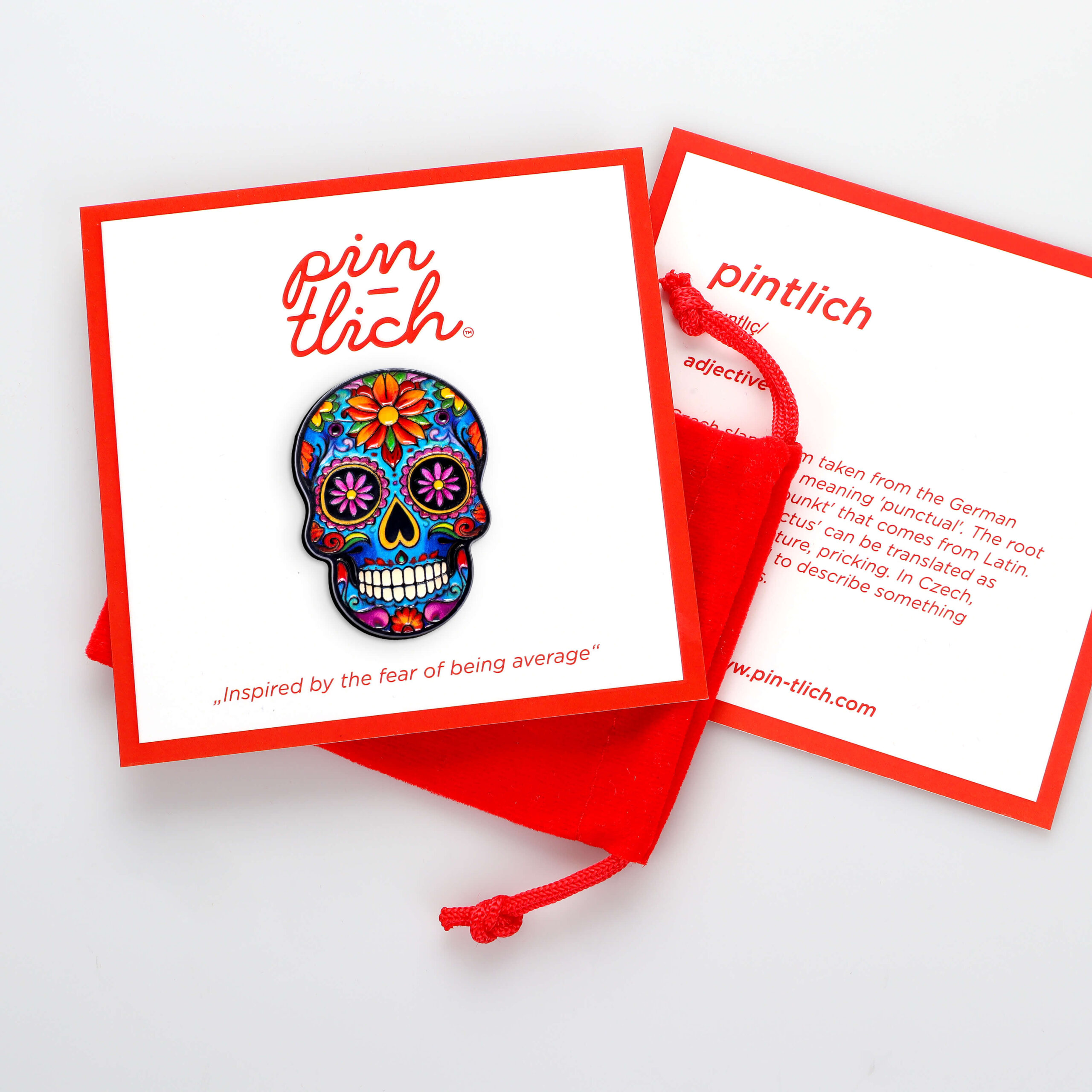 Colorful Blue Sugar Skull – Smaltovaný odznak (#920) - Obrázek 5